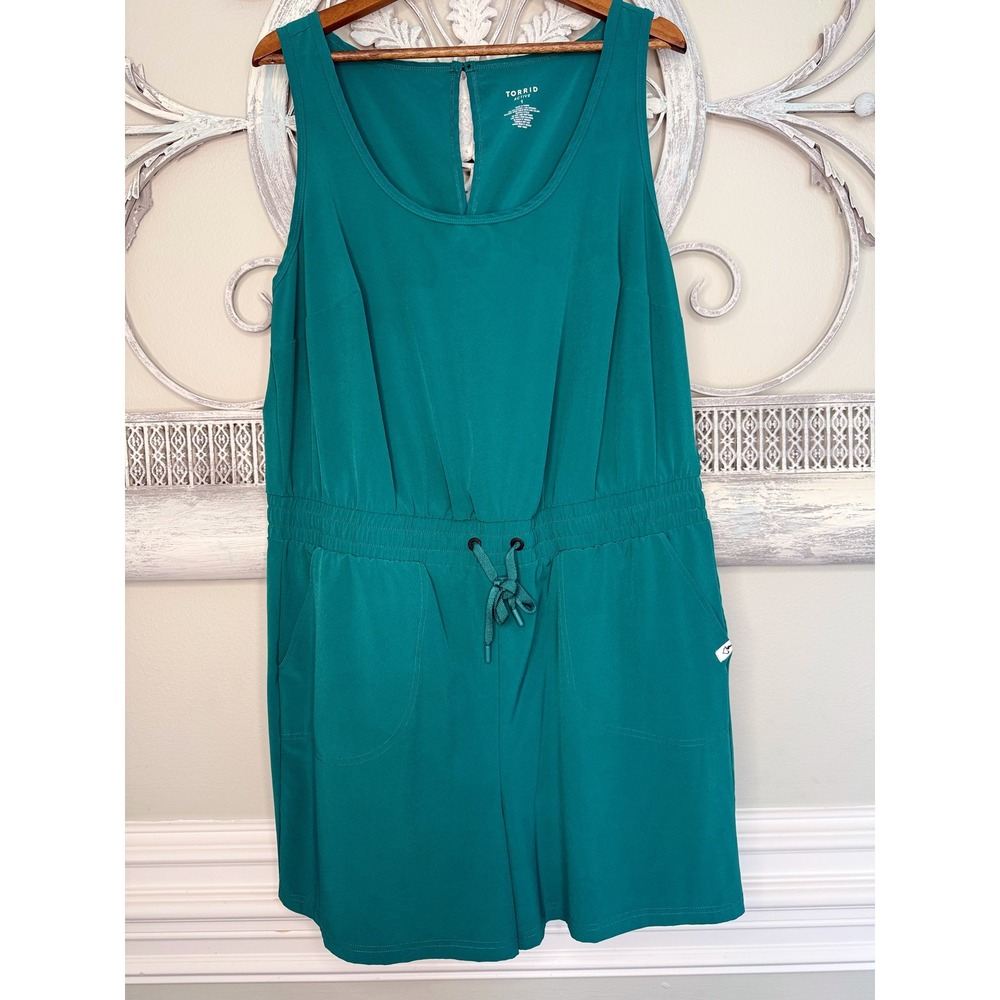 Torrid Active Womens Teal Green Sleeveless Romper Elastic Waist Pockets Sz 14/16 - Picture 2 of 9